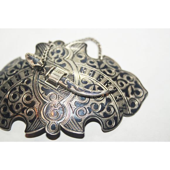 c1900 Antique Imperial Russian 84 Silver Niello Sash Buckle main image 7